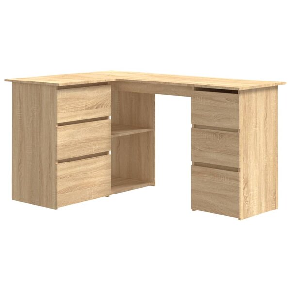 Bureau table poste de travail meuble d'ordinateur informatique étude d'angle chêne sonoma 145 x 100 x 76 cm bois d'ingénierie brun 02_0023679