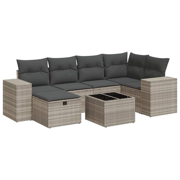 vidaXL Salon de jardin avec coussins 7 Pièces gris clair résine tressée