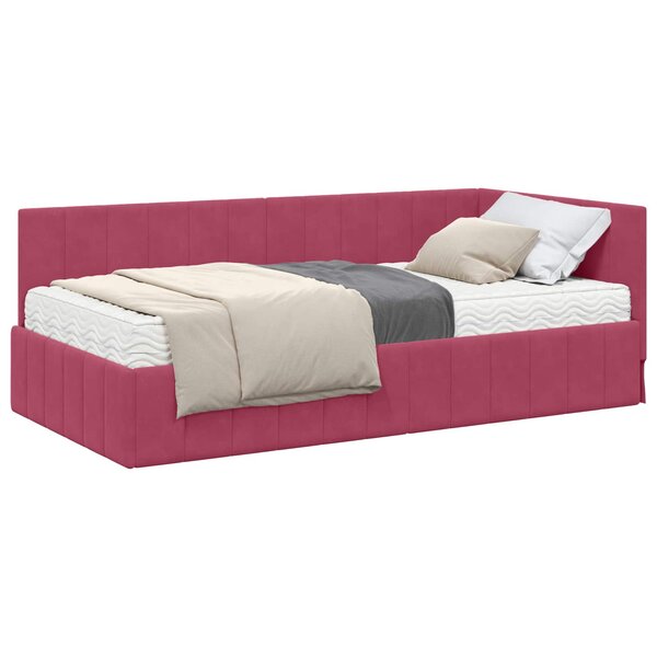 vidaXL Cadre de lit d'angle avec matelas 2 pc Bordeaux 90 x 190 cm
