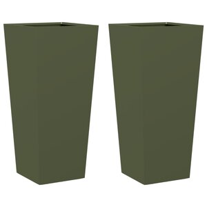 vidaXL Jardinières 2 Pièces vert olive 35x35x75 cm acier