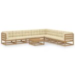 vidaXL Salon de jardin 9 Pièces avec coussins Marron miel Bois de pin