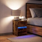 vidaXL Armoire de chevet et lumières LED chêne fumé bois d'ingénierie