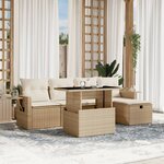 vidaXL Salon de jardin avec coussins 6 Pièces beige résine tressée