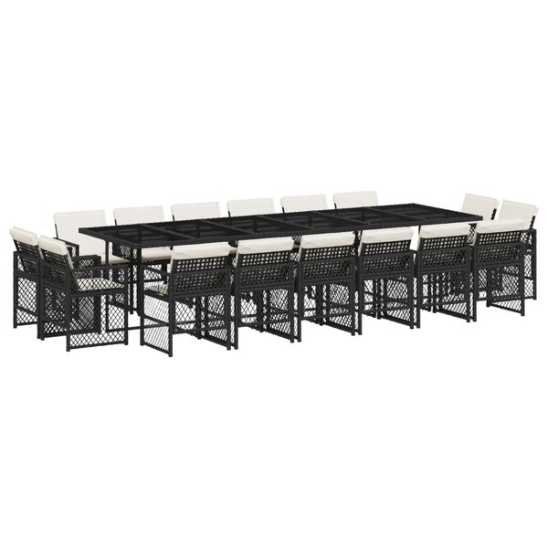 vidaXL Ensemble à manger de jardin 17 Pièces coussins noir résine tressée