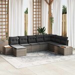vidaXL Ensemble de canapé de jardin avec coussin 8 Pièces Gris Poly rotin