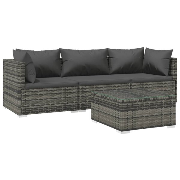 vidaXL Salon de jardin 4 Pièces avec coussins résine tressée gris