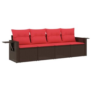 vidaXL Salon de jardin 4 Pièces avec coussins marron résine tressée