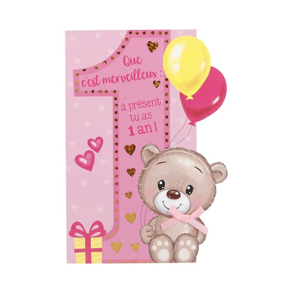 Carte De Voeux - Anniversaire - Que c'est merveilleux : à présent tu as 1 An