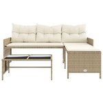 vidaXL Canapé de jardin avec table et coussins en forme de L beige