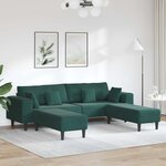 vidaXL Canapé en velours avec coussin 3 Pièces Vert foncé 208 cm Velours