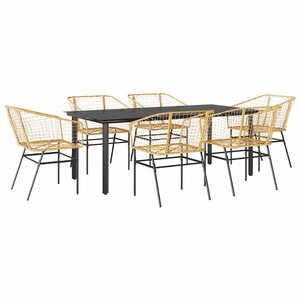 vidaXL Ensemble à manger jardin 7Pièces marron rpoly otin verre