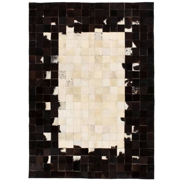 vidaXL Tapis Cuir véritable Patchwork 80 x 150 cm Carré Noir/Blanc
