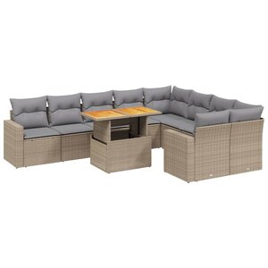 vidaXL Salon de jardin avec coussins 10 Pièces beige résine tressée