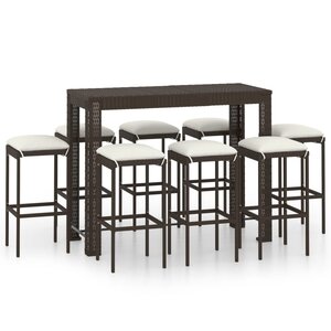 vidaXL Ensemble de bar de jardin 9 Pièces coussins Résine tressée Marron