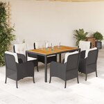 vidaXL Ensemble à manger de jardin coussins 7Pièces Noir Résine tressée