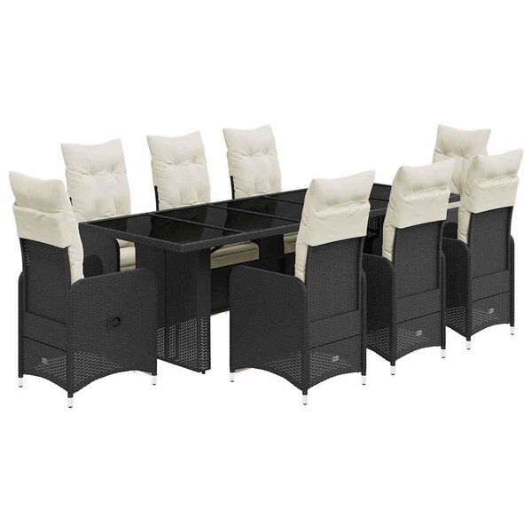 vidaXL Ensemble de bistro de jardin 9 Pièces coussins noir poly rotin