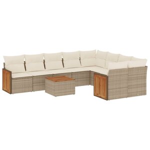 vidaXL Salon de jardin avec coussins 10 Pièces beige résine tressée