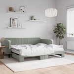 vidaXL Lit de jour avec gigogne et matelas gris clair 90x190cm velours