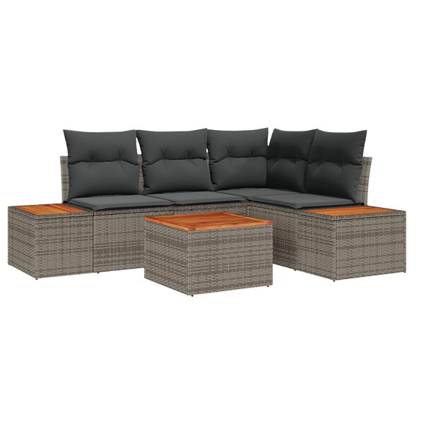 vidaXL Set de Canapé de Jardin 5 pièces avec Coussins Gris Rattan Poly Acacia
