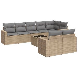vidaXL Salon de jardin avec coussins 9 Pièces beige résine tressée