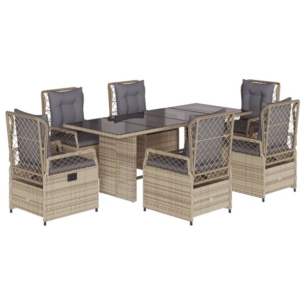 vidaXL Ensemble à manger de jardin et coussins 7 Pièces beige poly rotin