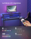 Bureau gaming avec led et multiprise table gamer bureau informatique avec rehausseur d’écran pour 2 ordinateurs pour chambre 60 x 100 x 76 cm noir carbone 12_0004630