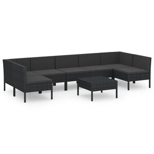 Salon de jardin meuble d'extérieur ensemble de mobilier 8 pièces avec coussins résine tressée noir 02_0017734