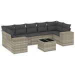 vidaXL Salon de jardin 8 Pièces avec coussins gris clair résine tressée
