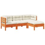 vidaXL Salon de jardin 4 Pièces avec coussins cire marron bois pin massif