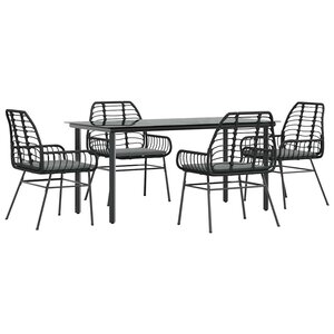 vidaXL Ensemble à manger de jardin et coussins 5 Pièces noir rotin verre