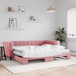 vidaXL Lit de jour avec gigogne et matelas rose 90x200 cm velours