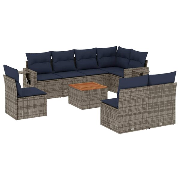 vidaXL Salon de jardin 9 Pièces avec coussins gris résine tressée