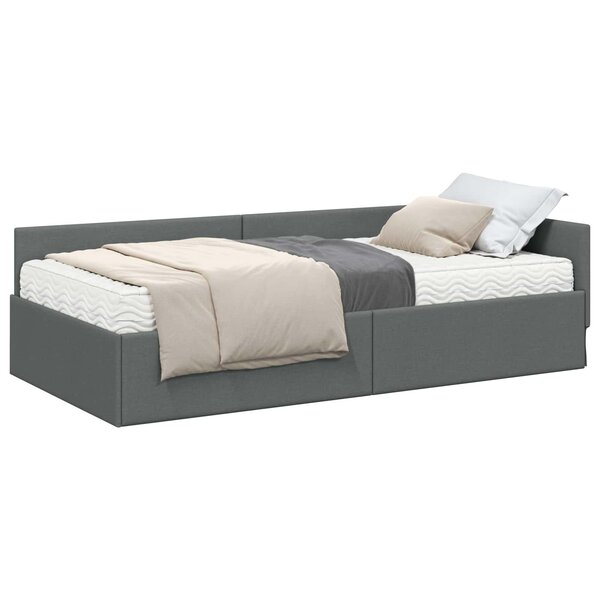 vidaXL Cadre de lit d'angle avec matelas 2 pc Gris foncé 90 x 200 cm