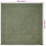 vidaXL Tapis de surface Carré Vert olive 240 x 240 cm Jute