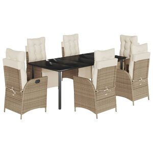 vidaXL Ensemble à manger de jardin et coussins 7 Pièces beige poly rotin