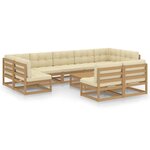 vidaXL Salon de jardin 10 Pièces avec coussins Marron miel Bois de pin