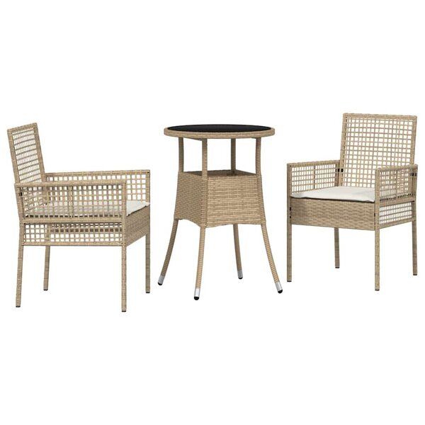 vidaXL Ensemble de salle à manger pour jardin 3 Pièces Beige Poly rotin