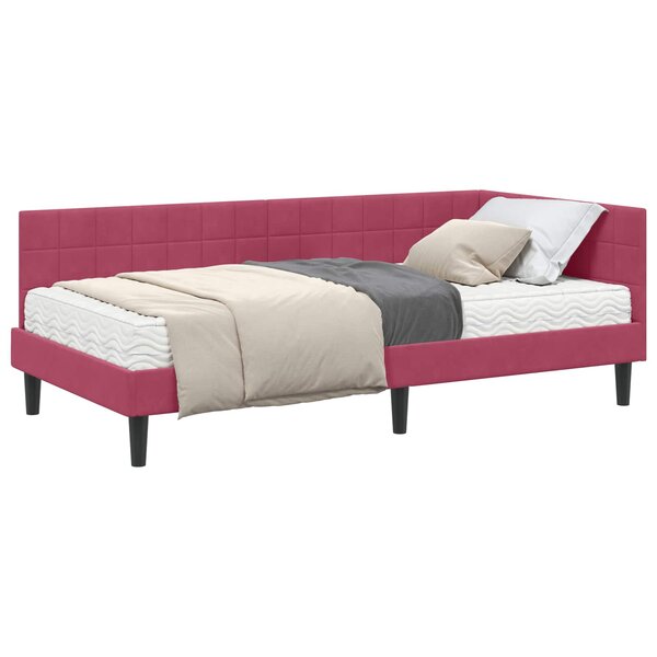 vidaXL Cadre de lit d'angle avec matelas 2 pc Bordeaux 90 x 190 cm