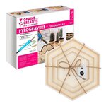 Coffret pyrogravure + 3 plateaux bois hexagonaux à décorer