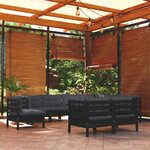 vidaXL Salon de jardin 9 Pièces avec coussins Noir Bois de pin massif