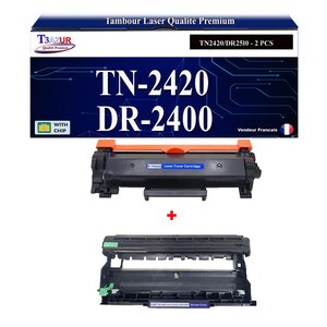 T3AZUR - Kit Tambour+Toner compatibles avec Brother TN2420  DR2400 pour Brother DCP-L2510D  DCP-L2512D  DCP-L2530DW  DCP-L2537DW  DCP-L2550DN - 3 000 pages