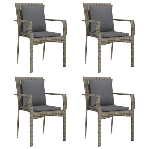 vidaXL Chaises de jardin avec coussins lot de 4 Résine tressée Gris