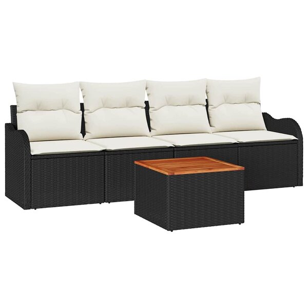 vidaXL Ensemble de canapé de jardin 5 Pièces Noir et Crème polyrotin