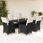 vidaXL Ensemble à manger de jardin coussins 7Pièces Noir Résine tressée