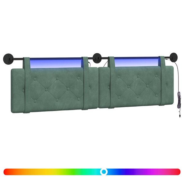 vidaXL Tête de lit suspendue Avec lumière LED Vert Mer Velours
