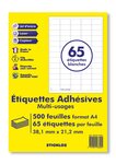 500 planches a4 - 65 étiquettes 38,1 mm x 21,2 mm autocollantes blanche par planche pour tous types imprimantes - jet d'encre/laser/photocopieuse