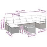 Canapé de jardin 8 pièces avec coussins en poly rotin noir