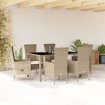 vidaXL Ensemble à manger de jardin et coussins 7 Pièces beige poly rotin