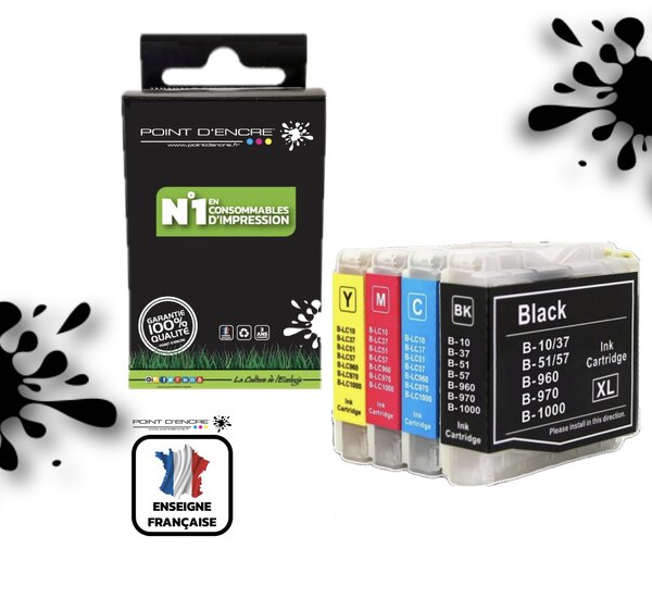 LC960 / LC970 / LC1000 - Pack de 4 Cartouches D'encre Noir/Cyan/Magenta/ Jaune - Grande capacité
