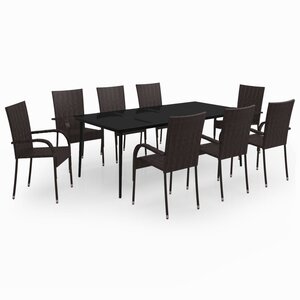vidaXL Ensemble à manger de jardin 9 Pièces Marron et noir